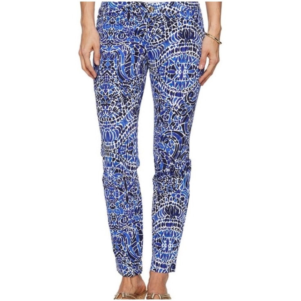NWT‎ Lilly Pulitzer Kelly Skinny Ankle Pants 00 Bright Navy Taverna Tile Allover